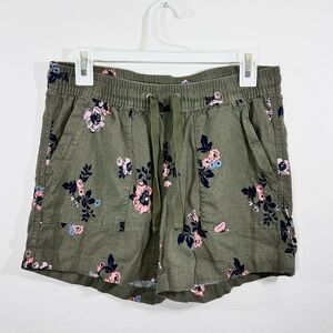 Nautica Floral Linen Blend Breathable Drawstring Shorts Size Small